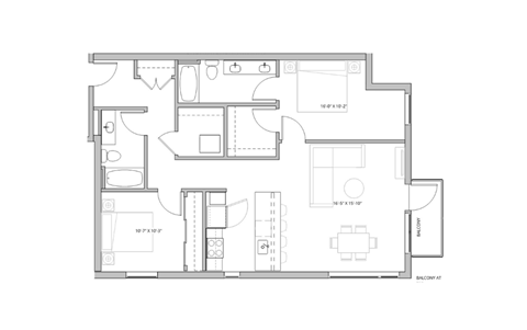 Floor plan for 2 beds, 2 baths, 1118 sqft